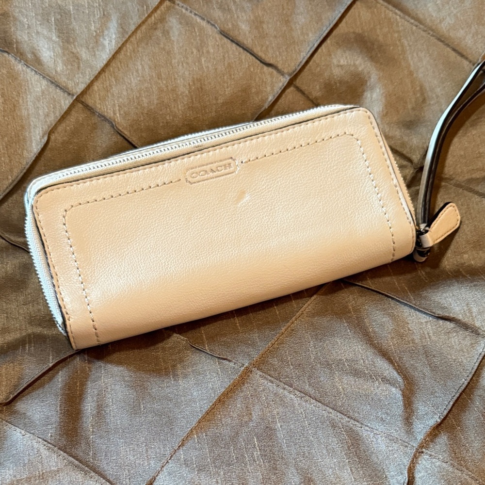 Coach Light Beige Leather Wristlet